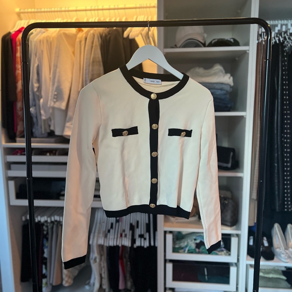 Mango Black and Cream Buttoned Cardigan